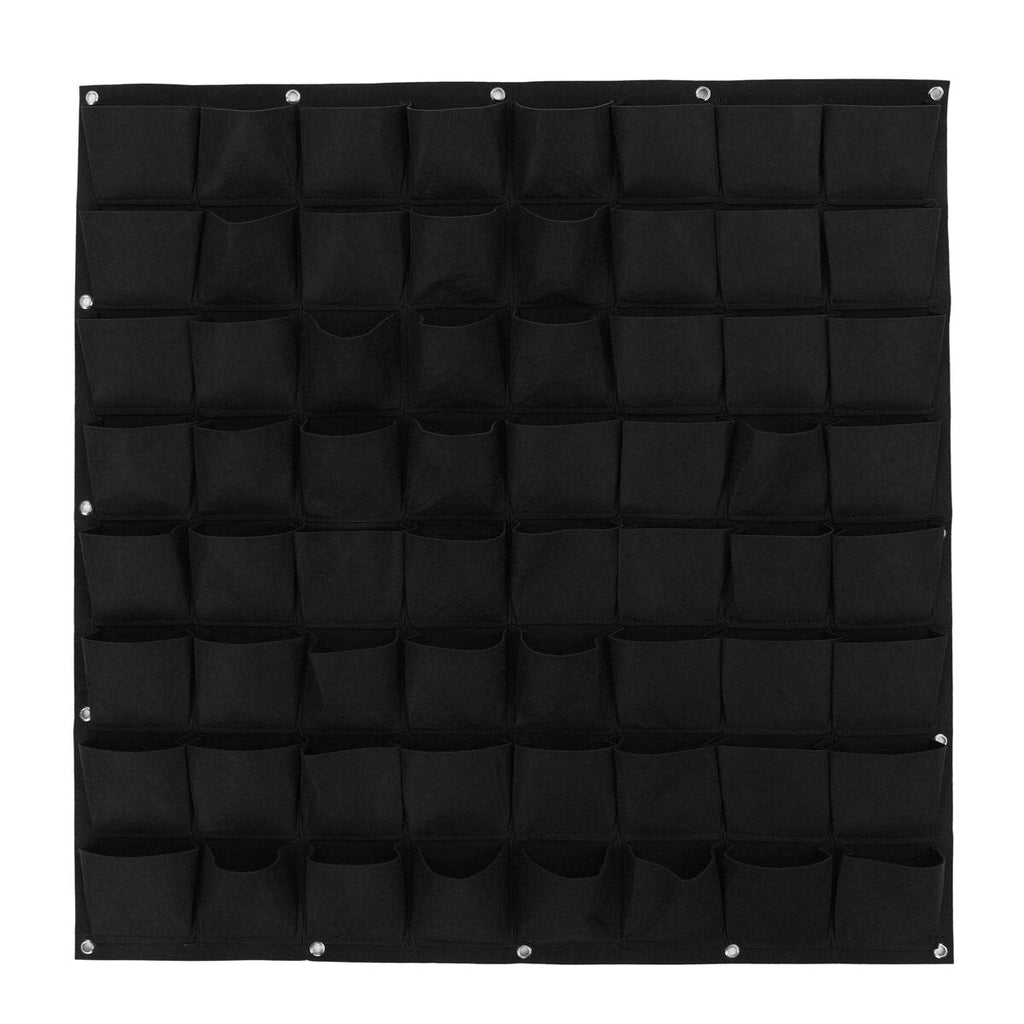 9-64 Pockets Plant Pot Flower Pot Felt Vertical Garden Hanging Black Wall Planters Pouch