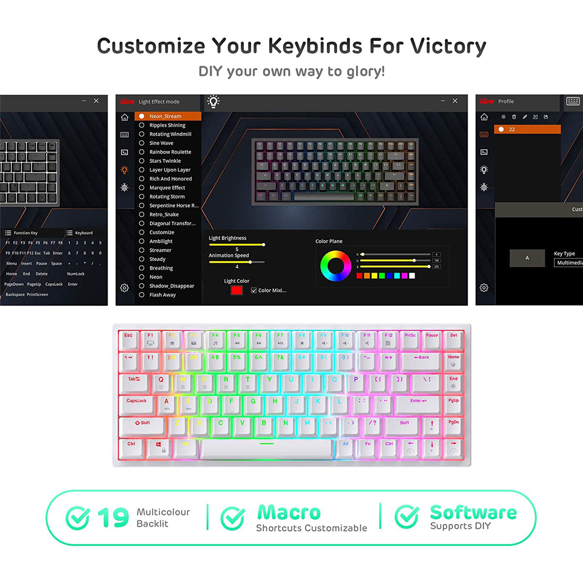 84 Keys Triple Mode Mechanical Gaming Keyboard Connection Wireless Bluetooth 5.0 2.4Ghz