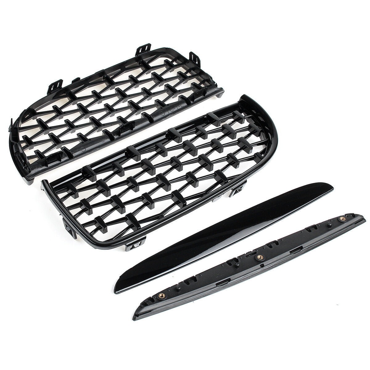 Front Bumper Hood Grille Eyelids Dual Slat Diamond Style Glossy Black For BMW 3 Series