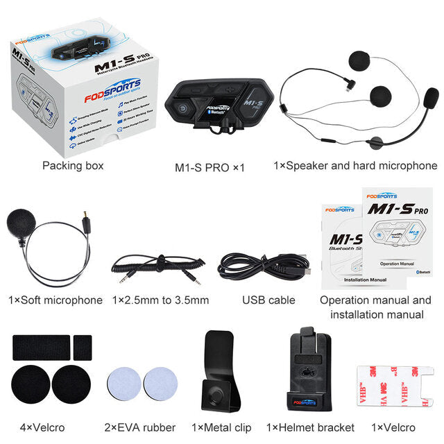 Single Fodsports -S Pro Motorcycle Helmet Intercom Bluetooth Helmet Headsets 8 Rider 2000M Group Interphone