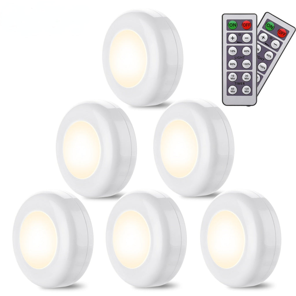 6Pcs LED Cabinet Light Closet Lamp with Two Remote Controller 4000K Night Lights for Kitchen Bedroom Corridor