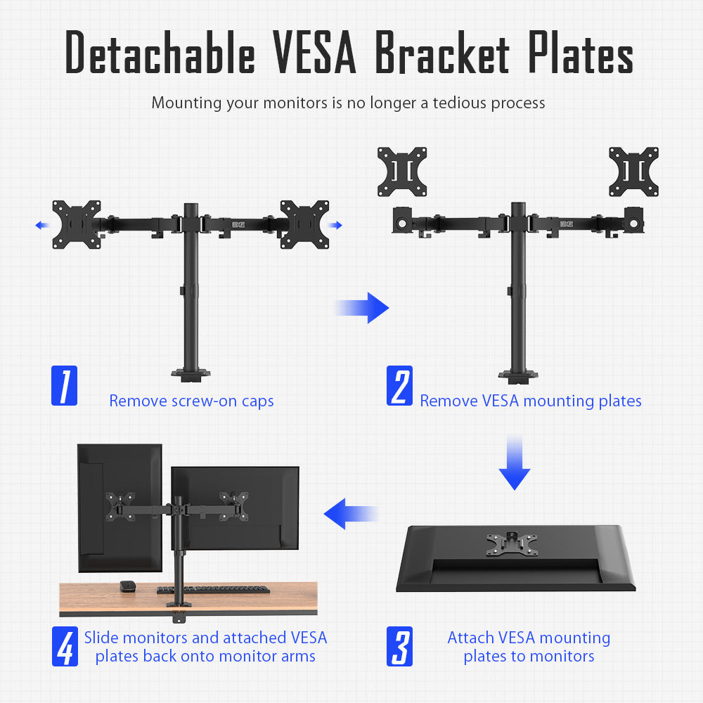 Dual Monitor Stand Full Motion Mount Quick Insert Dynamic Height Adjustability for 13"-27" Screen Home Office