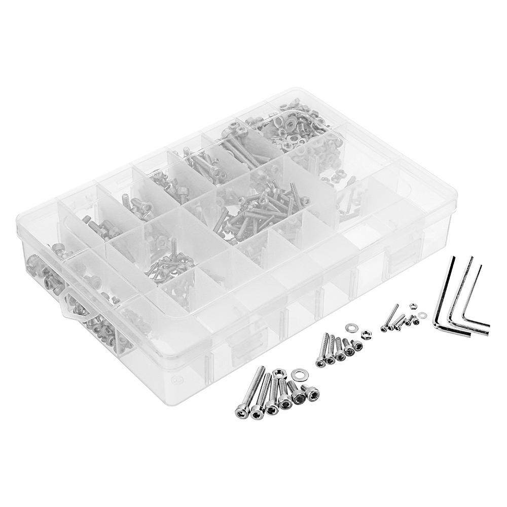 1080Pcs 304 Stainless Steel Hex Socket Head Cap Screw Nuts Flat Washers Kit M2/3/4