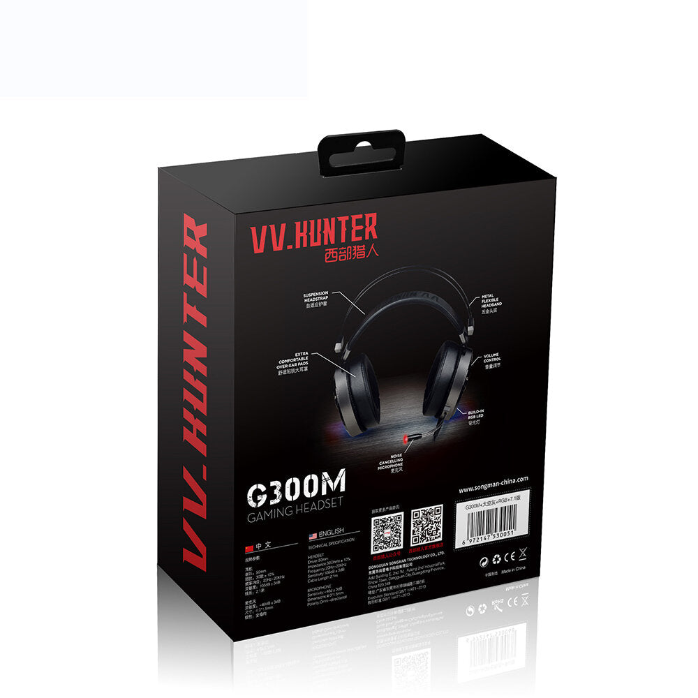 Gaming Headset 7.1 Virtual Surround Sound 50mm Driver Unit RGB Light Powerful Bass Noise Reduction Mic for PC