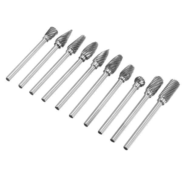 10pcs 3mm Shank Tungsten Steel Carbide Burr Set Single Line 6mm Head Rotary Drill Bit