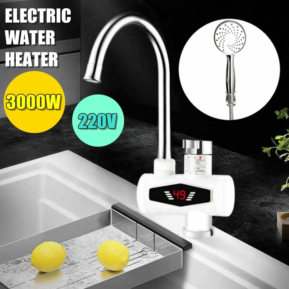 Electric Hot Water Faucet LED Display Instant Heating Kitchen Water Heater Stainless Steel Heating Dual Purpose Faucet,220V 3000W