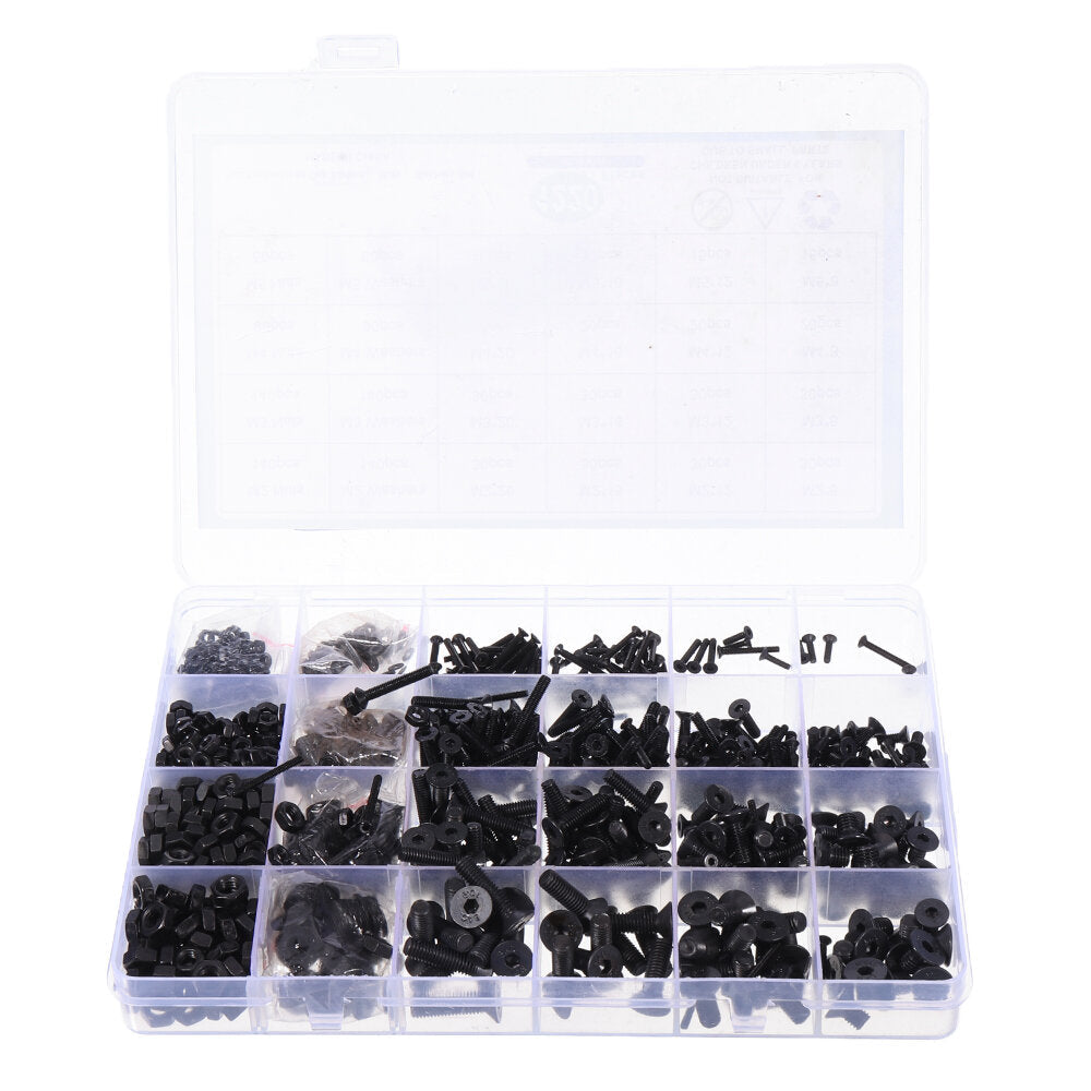 1220Pcs M2 M3 M4 M5 Carbon Steel Flat Head Countersunk Hex Socket Screw Hex Screw Nuts Assortment Kit
