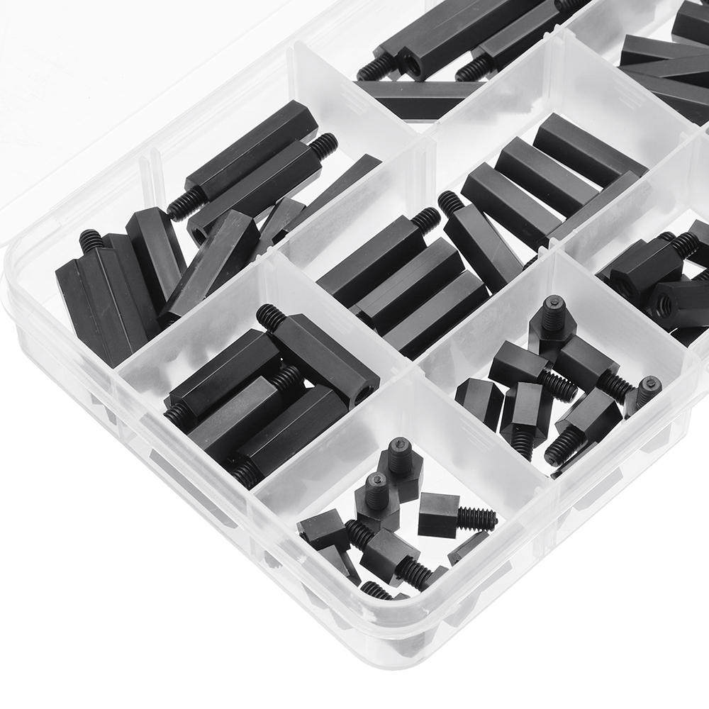 M4NH4 110Pcs M4 Nylon Hex Screw Black/White Female to Male PCB Standoff Column Set