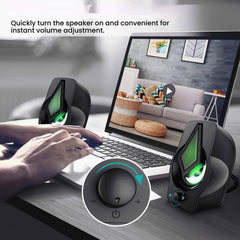 Speakers 2.0 USB Powered Stereo Volume Control with LED Light Mini Portable Gaming Speakers 3.5mm for PC Cellphone Tablets Desktop Laptop