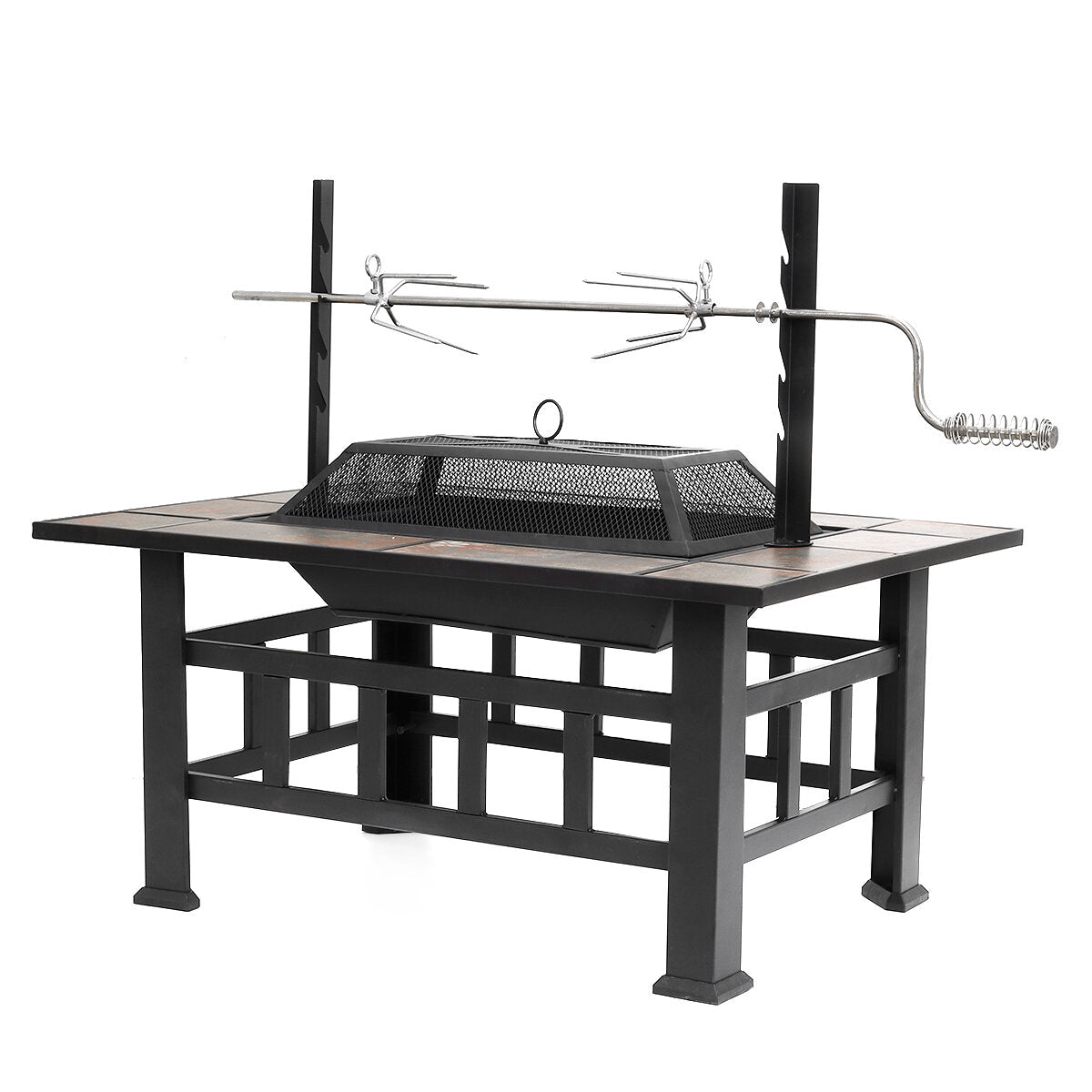 37inch Metal Fire Pit BBQ Grill Patio Garden Backyard Stove with Brazier Cover Outdoor Camping Picnic