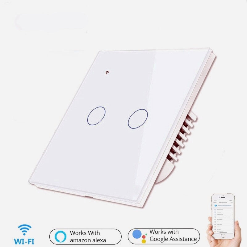Smart Light Touch Switch 2Gang EU Wireless Remote Control Works with Alexa Google Home