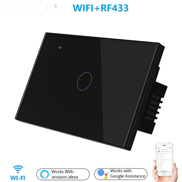 US WiFi+RF Smart Lights Wall Touch Switch APP Voice Remote Control Wireless Lamp Smart Home Switch,1/2 Way
