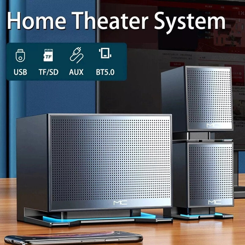 Home Theater System Wireless Computer Speakers Hi-Fi Stereo Subwoofer with Microphone Support USB TF AUX for Laptop PC TV Loudspeaker