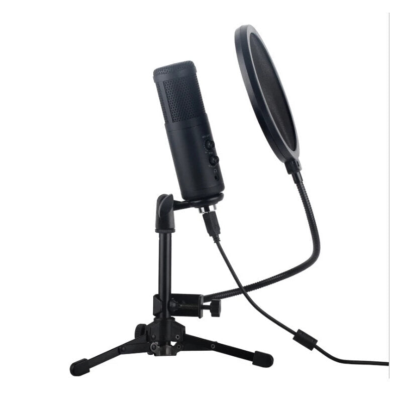 USB Condenser Microphone Tripod Bracket Game Voice Live Recording Real-time Monitoring Computer Mic Blowout Cover