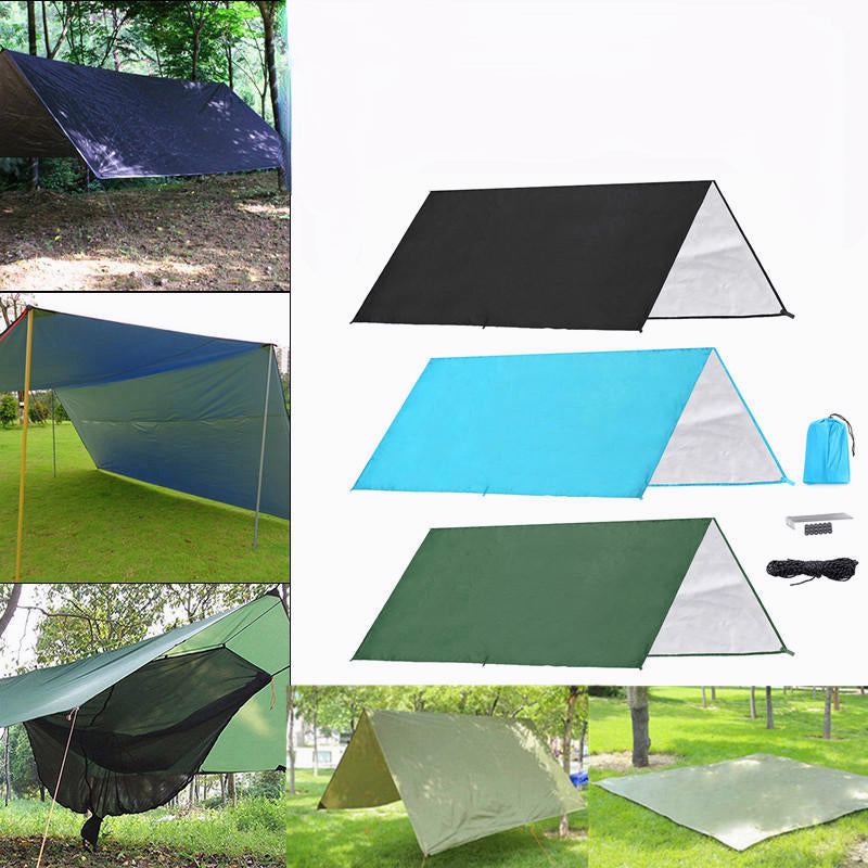 210T Portable Lightweight Outdoor Awning Camping Tent Tarp Shelter Hammock Cover Waterproof Rain Tarp Shelter Tent Sunshade with Bag