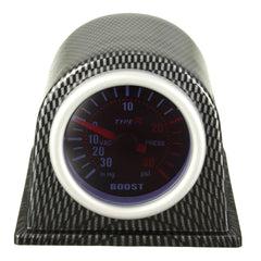 2" 52mm Universal Turbo Boost Gauge Meter Carbon Fiber holder Smoke Face PSI