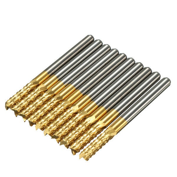 10pcs 3.175mm Titanium Coated Carbide End Mill Engraving Bits For CNC Rotary Burrs