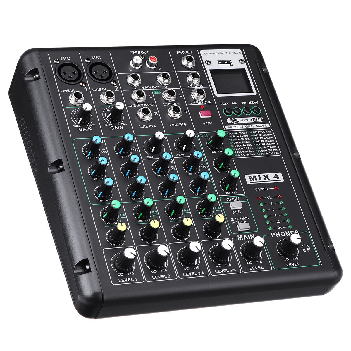 6 Channel Bluetooth DJ HD Mic Audio Mixer Control LED Digital Display Music Stream with USB Interface