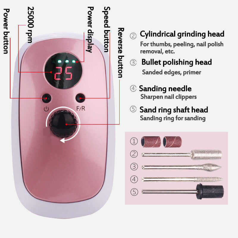Nail Charge Sander 25000 RPM / 30000 RPM Portable Nail Polisher Nail Polish With High Capacity