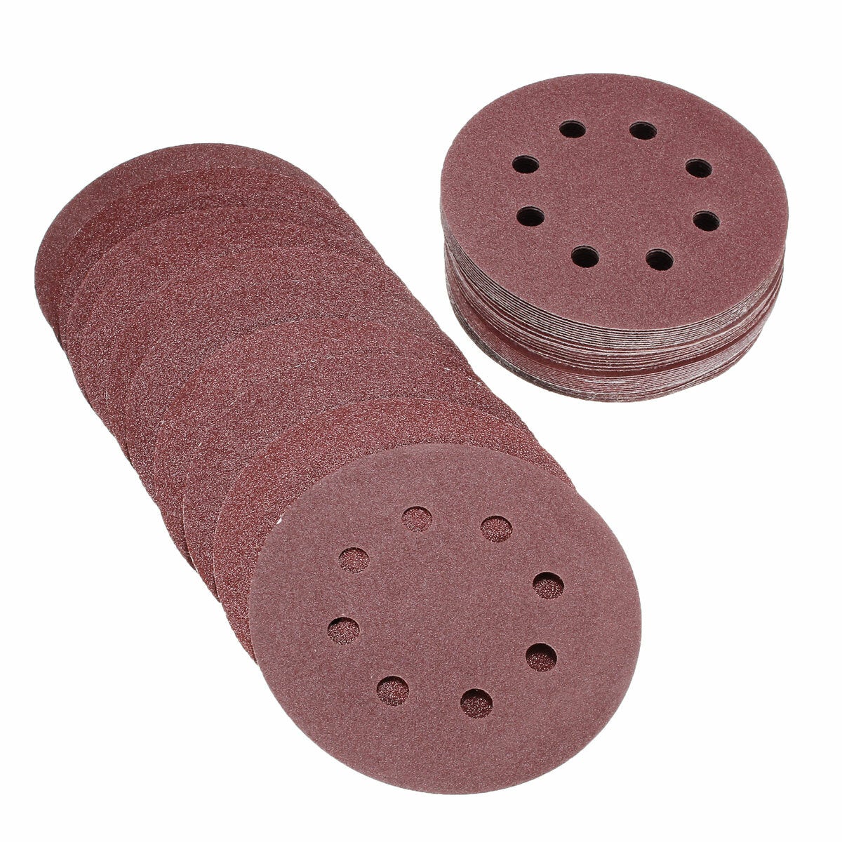 50pcs 5 Inch 8 Hole Sandpaper 80/120/180/240/320 Grit Sanding Disc Polishing Tool
