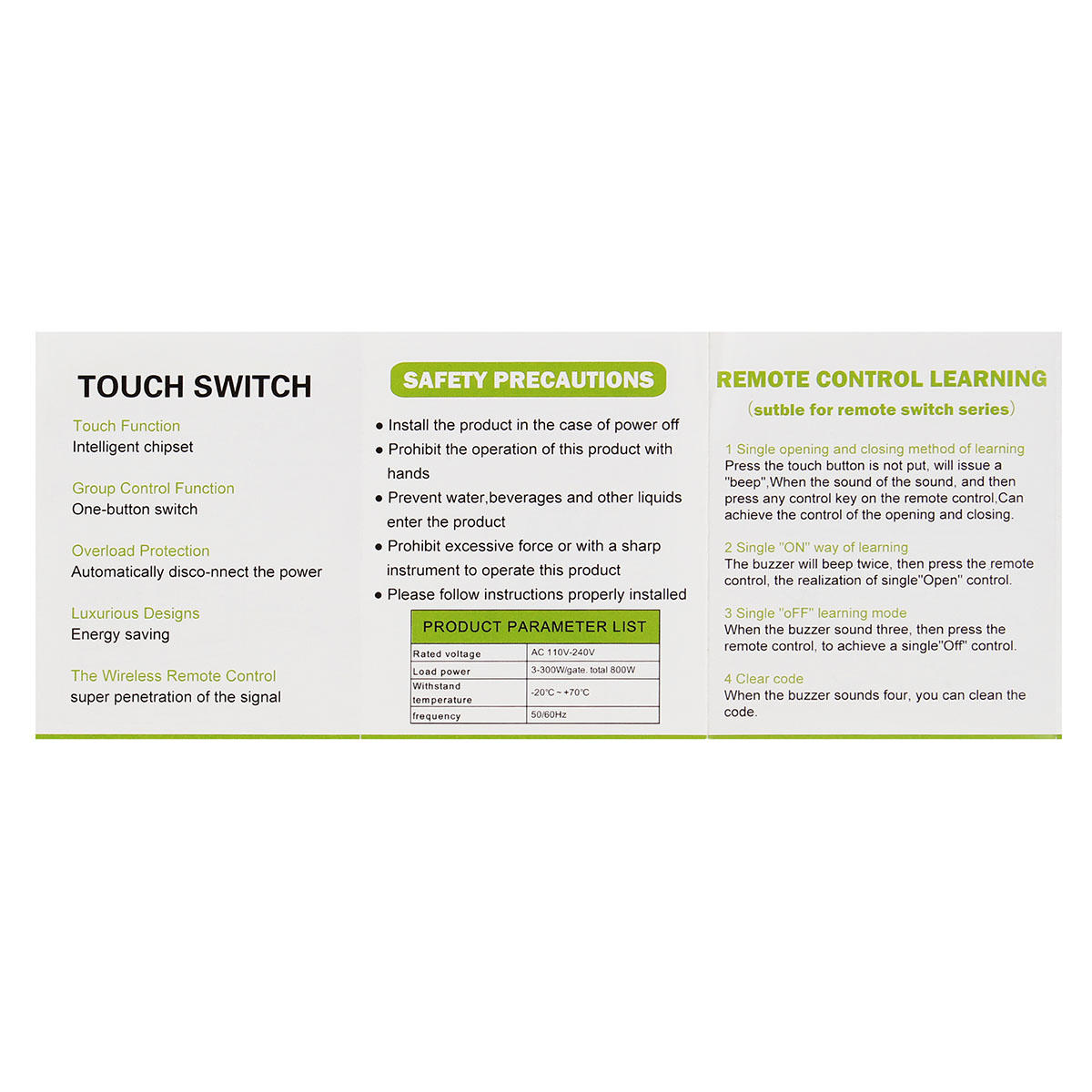 Crystal 1 Way 2 Gang Glass Remote Panel Touch LED Light Switch Controller With Remote Control