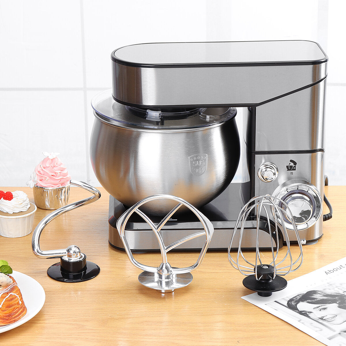 5L 1200W Electric 6 Speed Cake Stand Mixer Food Mixing Bowl Beater Dough Blender