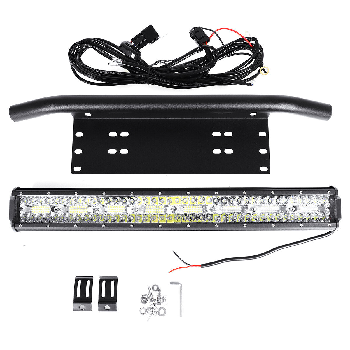 10-30V 23inch Tri-row LED Work Light Bar Combo + Bumper License Plate Mount With Wire Bracket