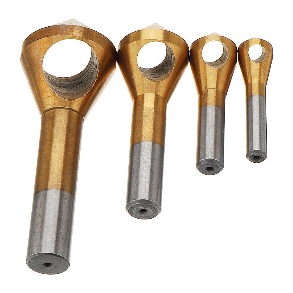 4pcs Countersink Deburring Bit Set Titanium Coated Chamfering Drill Oblique Hole Chamfer