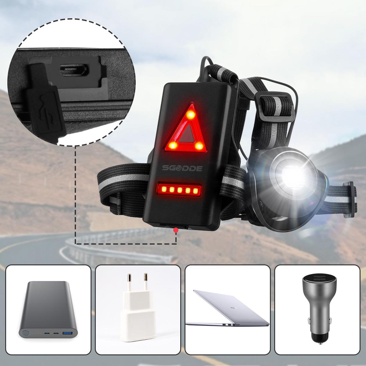 LED Headlamp Fishing Headlight Bike Running Light Waterproof With 120 Adjustable Beam Safety Warning Belt With Rechargeable Battery