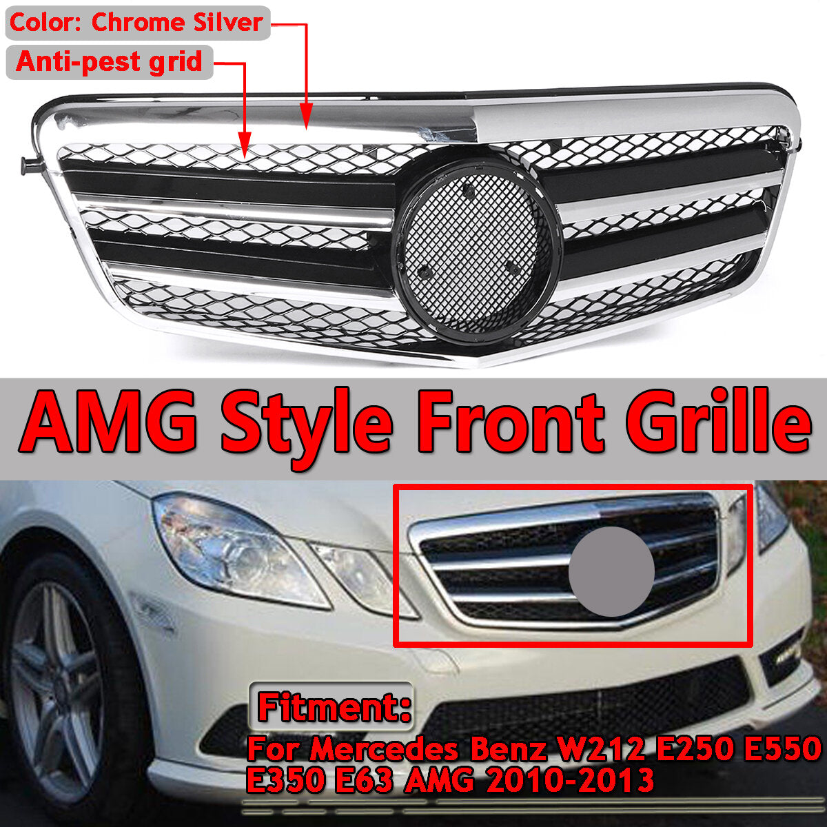 Chrome Silver AMG Style Front Grill Grille For Mercedes Benz