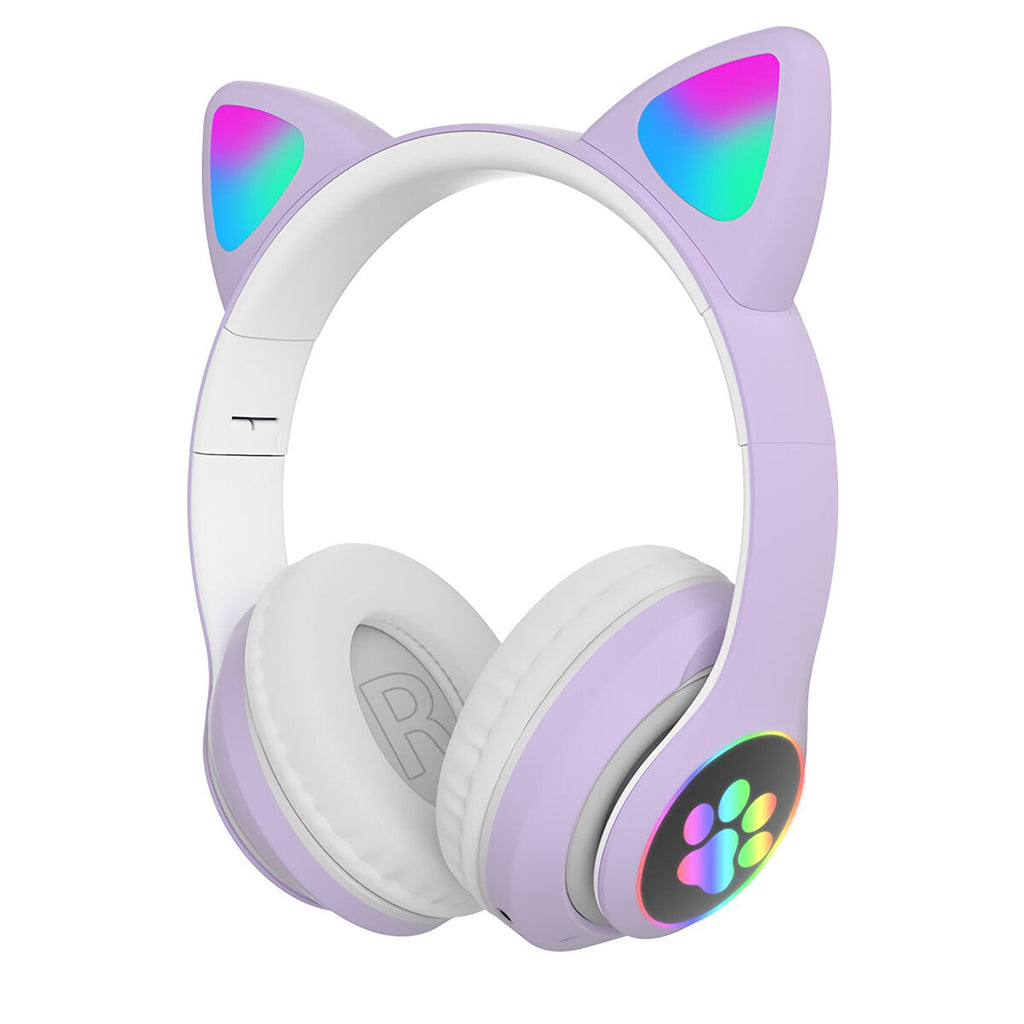 Bluetooth Headset Cat Ears Wireless BT5.0 / 3.5MM Dual Mode RGB Light Bass Noise Cancelling Foldable Headphones