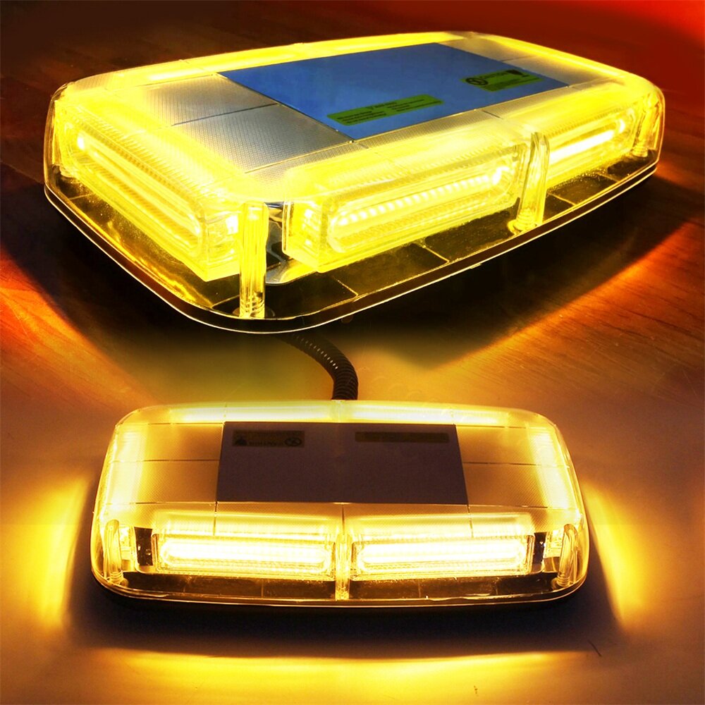 Amber 6 COB LED 18W Enforcement Emergency Hazard Beacon Warning Police LED Mini Bar Strobe Light with Magnetic Base 13 FT Cable