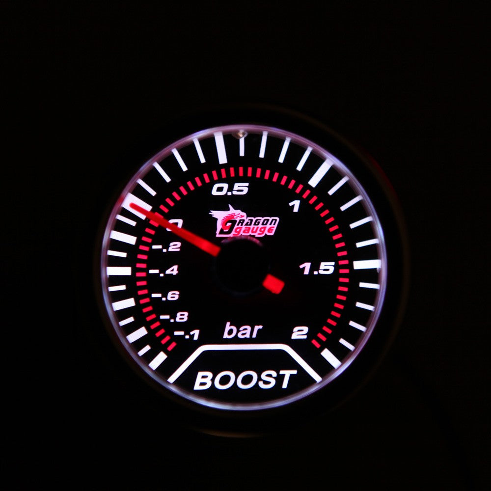 2" 52mm Motor Car Bar Boost Gauge Universal Smoke Lens Indicator White Meter