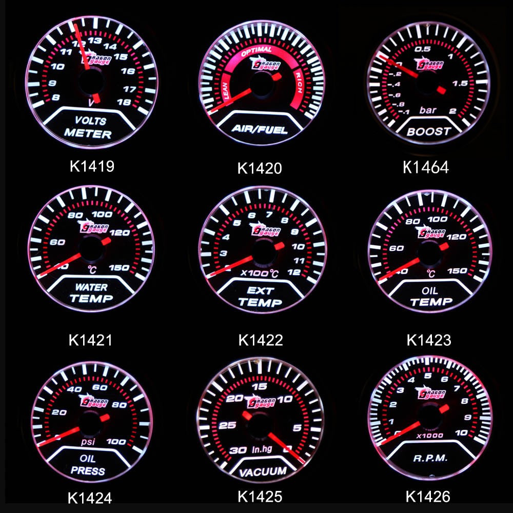 2" 52mm Motor Car Bar Boost Gauge Universal Smoke Lens Indicator White Meter