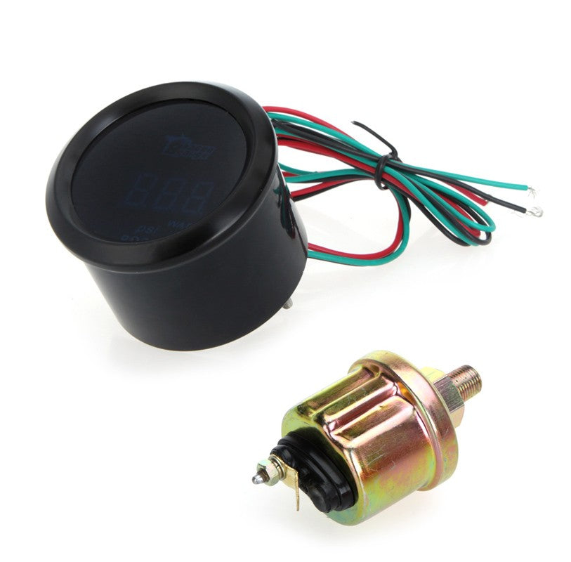 Digital Oil Pressure Meter Gauge with Sensor for Auto Car 52mm 2in LCD 0~120PSI Warning Light Black