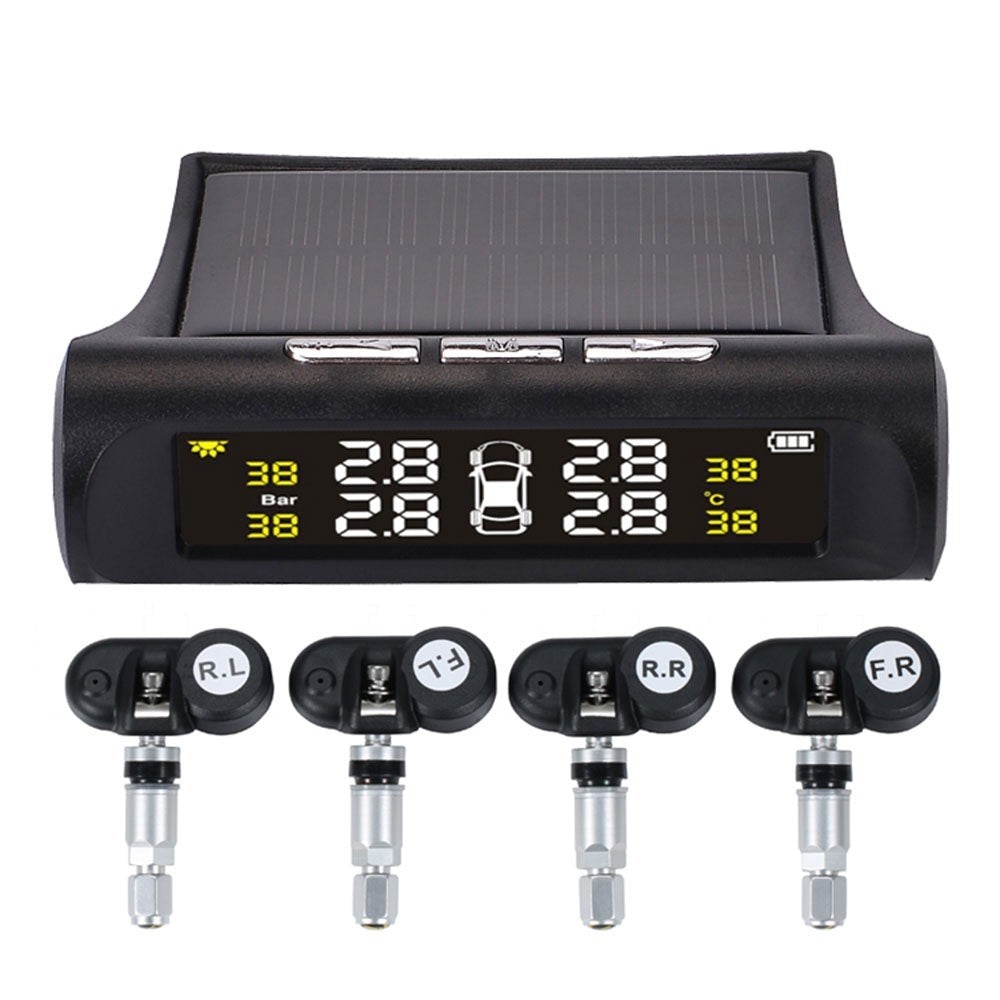 Car TPMS Tire Pressure Digital Solar Energy Monitoring System with 4 External Sensors