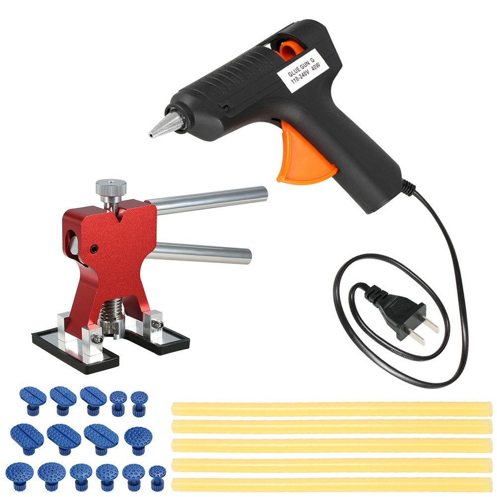 Car Paintless Dent Repair Tools Puller +15 Pcs Glue Tabs +110-240V 40W Hot Melt Gun w/ 5pcs Sticks