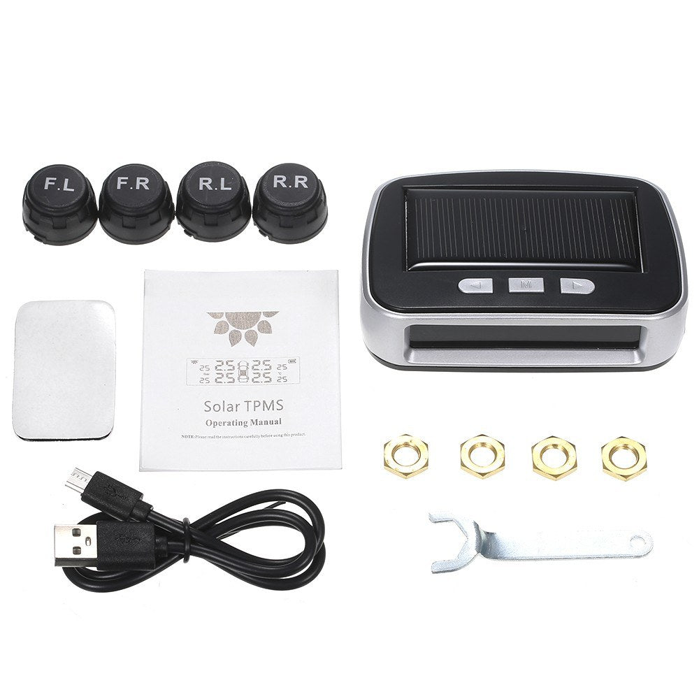 Car TPMS Tire Pressure Digital Solar Energy Monitoring System Auto Security with 4 Internal Sensors