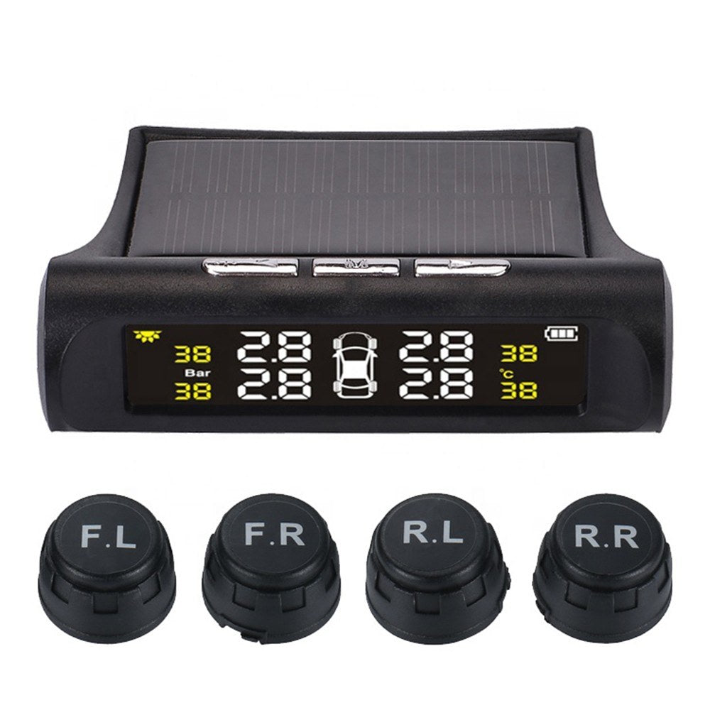 Car TPMS Tire Pressure Digital Solar Energy Monitoring System with 4 External Sensors