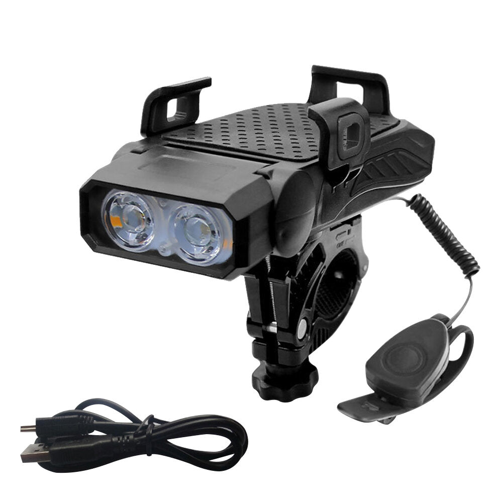 Bicycle LED Light USB Rechargeable Horn Phone Holder 4 in 1