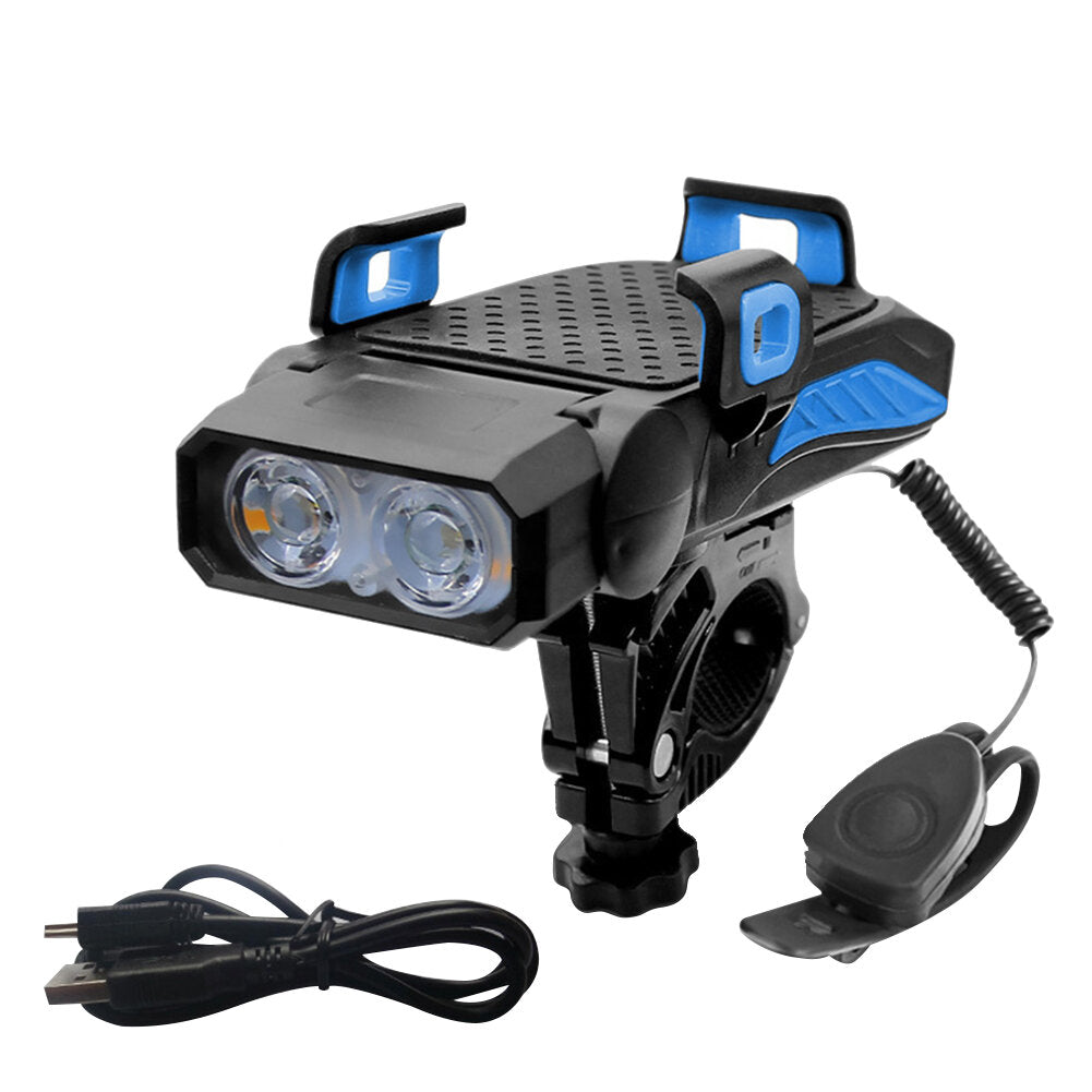 Bicycle LED Light USB Rechargeable Horn Phone Holder 4 in 1