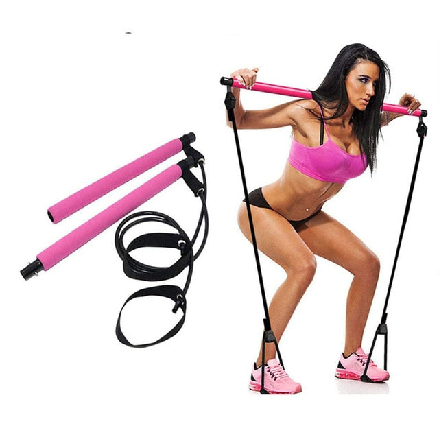 Fitness Sport Pilate Bar Kit Gym Exercise Workout Stick with Resistance Band Body Building Puller