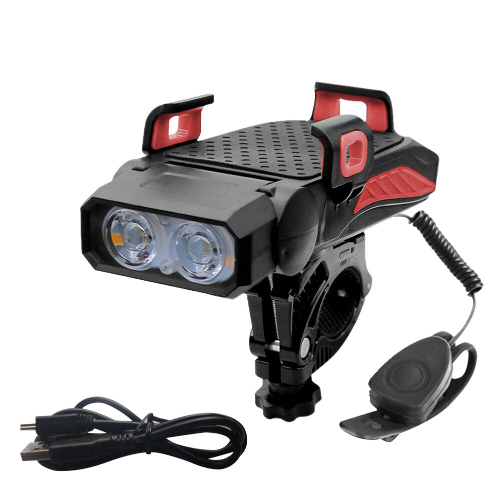 Bicycle LED Light USB Rechargeable Horn Phone Holder 4 in 1