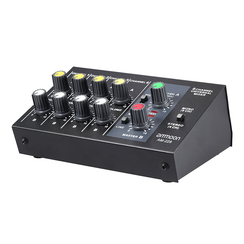 Ultra-compact Low Noise 8 Channels Metal Mono Stereo Audio Sound Mixer with Power Adapter Cable