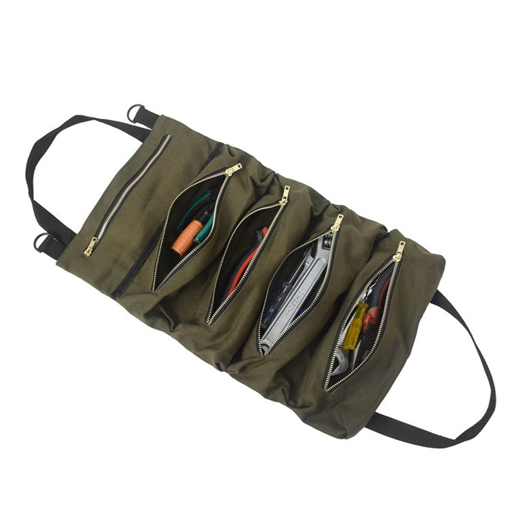 Roll Tool Multi-Purpose Up Bag Wrench Pouch Hanging Zipper Carrier Tote Canvas Car Organizer 5 Pockets Portable