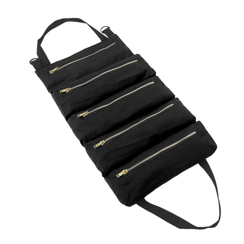 Roll Tool Multi-Purpose Up Bag Wrench Pouch Hanging Zipper Carrier Tote Canvas Car Organizer 5 Pockets Portable