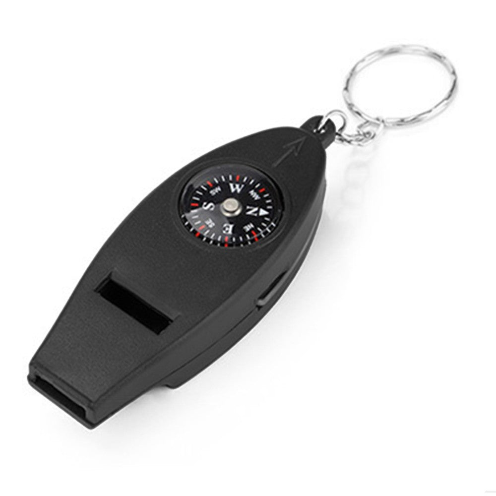 Multifunction 4 in 1 Safety Whistle Compass Thermometer Magnifier With Keychain Outdoor Travel Emergency Survival Kits