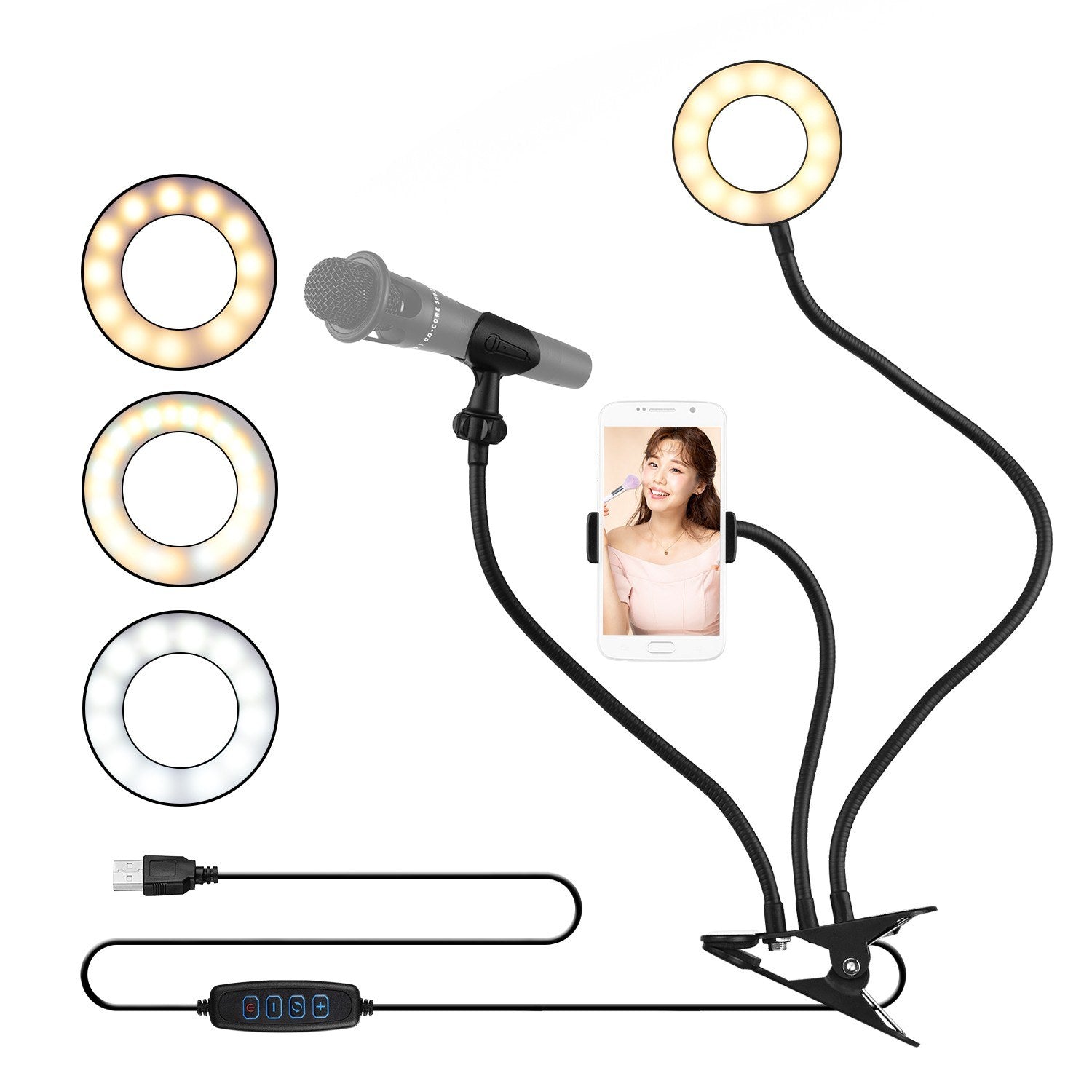 Clip-On Mini USB Ring Light Fill-in Lamp 3 Lighting Modes