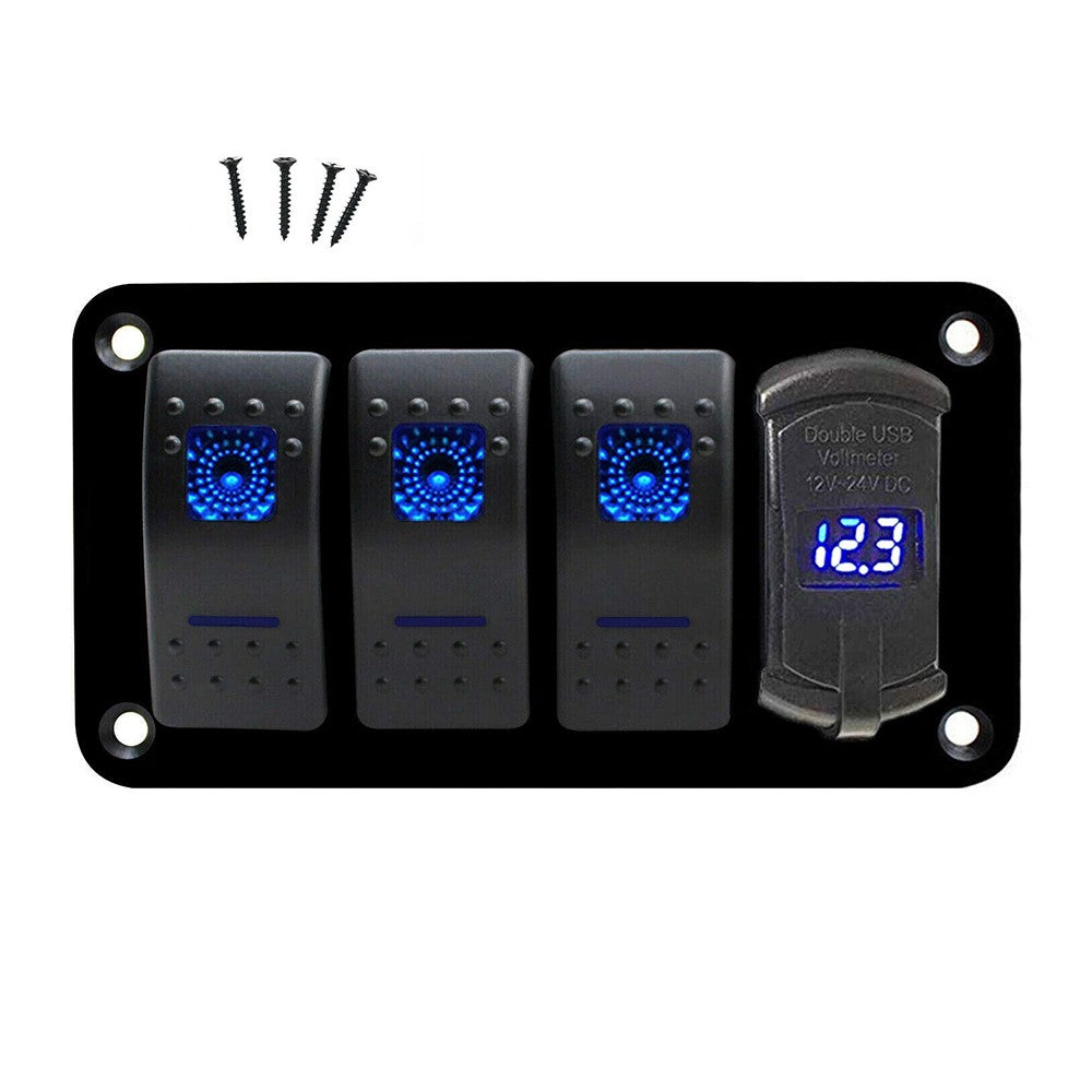 4 Gang Marine Boat Rocker Switch Panel, 12V/24V Waterproof RV LED Panel