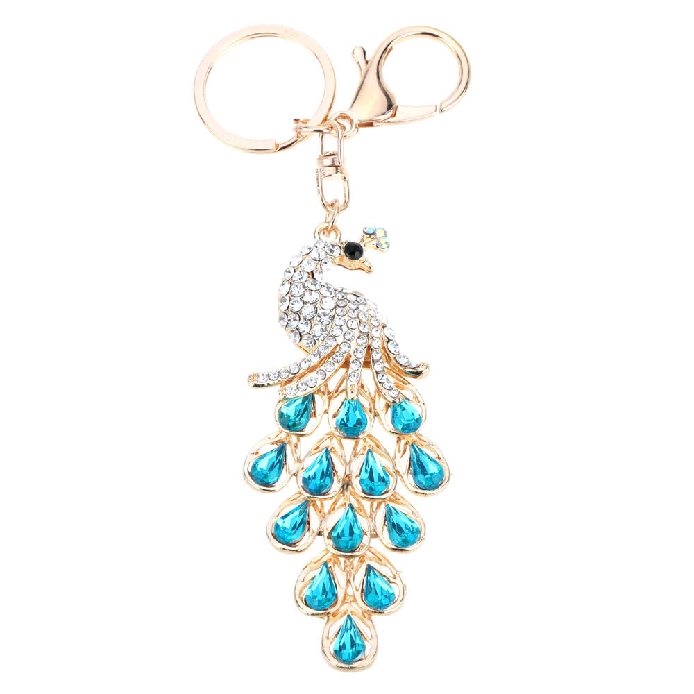 Jewelry Hollow Shinning Rhinestone Aureate Peafowl Pendant Key Ring Chain